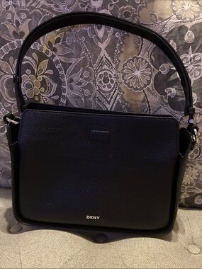 DKNY Black Pebbled Leather Top-Handle Shoulder Bag